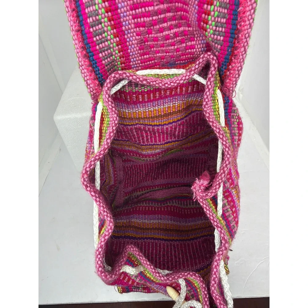 Artesanias Pinzon Woven Mexican Backpack Pink Multi Stripe Boho Rucksack Small